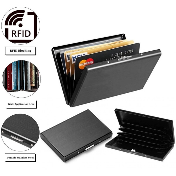 Korthållare med fack / RFID-skyddad plånbok, RFID-blockerande kreditkorts-ID-hållare Smal reseplånbok black