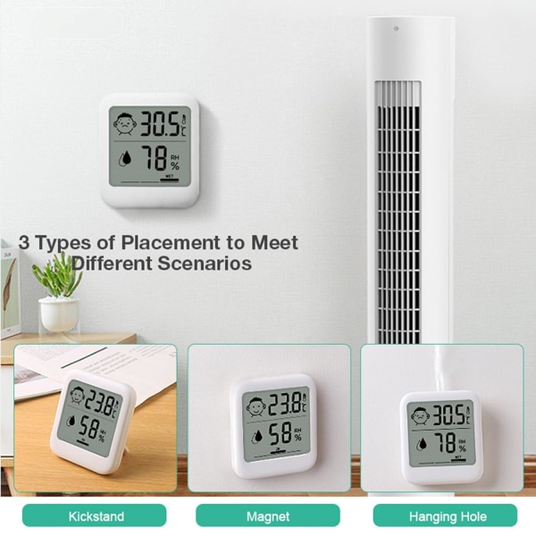 Digital termometer och hygrometer med komfortansiktsskärm, hygrometer, stativ, magnet, hängande, enkel, förebyggande av infektionssjukdomar