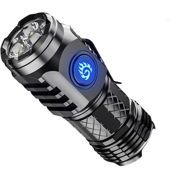 Minifackla med treögat monster, LED-fackla extremt ljus, laddningsbara ficklampor med 5 ljuslägen, vattentät minifackla för utomhuscamping Black
