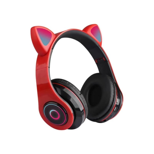 Spelheadset Bluetooth Trådlös katthörlurar Kaninöra LED m/mikrofon hörlurar för barn Flickor - Röd