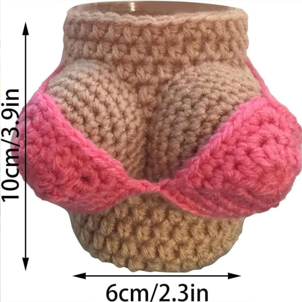 Sexy avtagbart bikinikopplokk, håndlaget heklet kisteøllokk, beskyttende anti-skli øllokk, sexy bikini topplokk på ølflaske pink