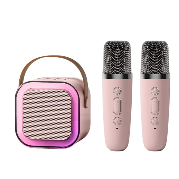 Bærbar Bluetooth-karaokemaskin - moro for barn og voksne, inkluderer 2 trådløse mikrofoner og lys, perfekt for fester og familiesammenkomster Pink 2pcs