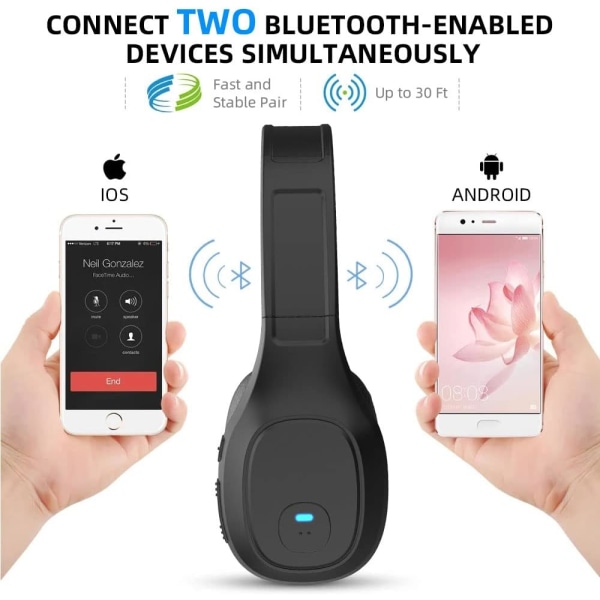 Trådlöst Trucker Bluetooth headset med brusreducerande mikrofon - 32H taltid - för PC, bärbar dator, mobiltelefon - kontor, callcenter