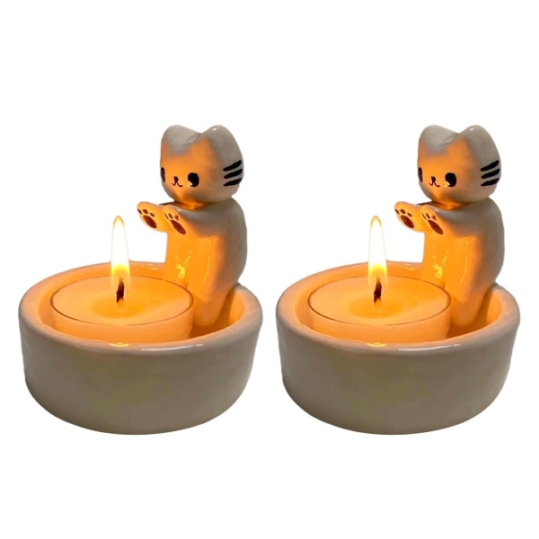 2st Cat Ljushållare, Cat Warming Paws ljushållare, Warming Paws Cat värmeljushållare, söta ljushållare presenter till kattälskare（utan ljus） C