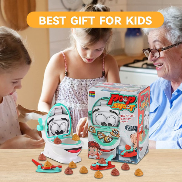 Bajsskjuta leksak för barn, kreativa toalettbajsleksaker, roligt familjespel, inkludera 12 bajsar, 2 bärraketer och ett klistermärke