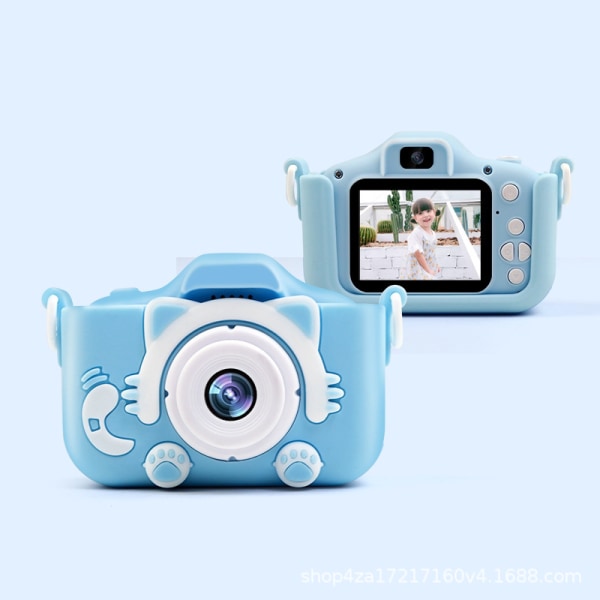 Digital videokamera för barn med tecknat cover | Perfekt jul-/födelsedagspresent för 3-8-åriga pojkar cat blue 64G