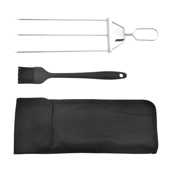 3-vägs grillspett, för utomhusgrill, grillspett med 3 ben, grillspett i rostfritt stål för kött, lättanvänd skjutreglage C Set