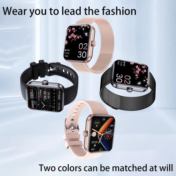 Vattentät HD Smartwatch med Bluetooth Call & AI Voice Assistent，med puls/blodsyre/blodtryck/sömnmonitor Pink: Metal strap