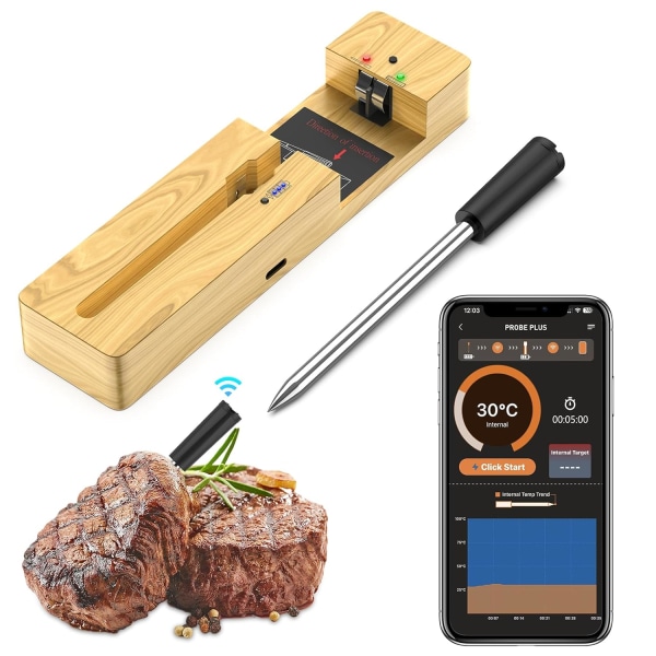 Bluetooth kötttermometer - trådlös och vattentät - 500 fots räckvidd med sond - Digital ugn- och grilltermometer för matlagning - Air Fryer, BBQ
