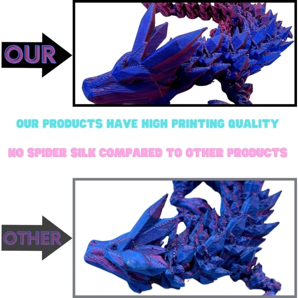 12" 3D- printed drake, ledad drake, Crystal Dragon, Dragon Fidget Toy, Executive Desk Toy för hemmakontor Laser Green