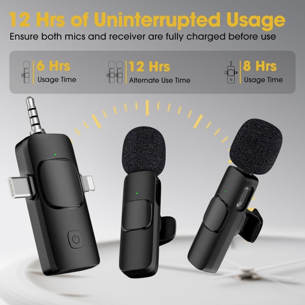 Mini Wireless Lavalier -mikrofoni: 2,4 GHz:n melunvaimennus iPhonen Android-kameran videotallennus, vloggaaminen, haastattelu