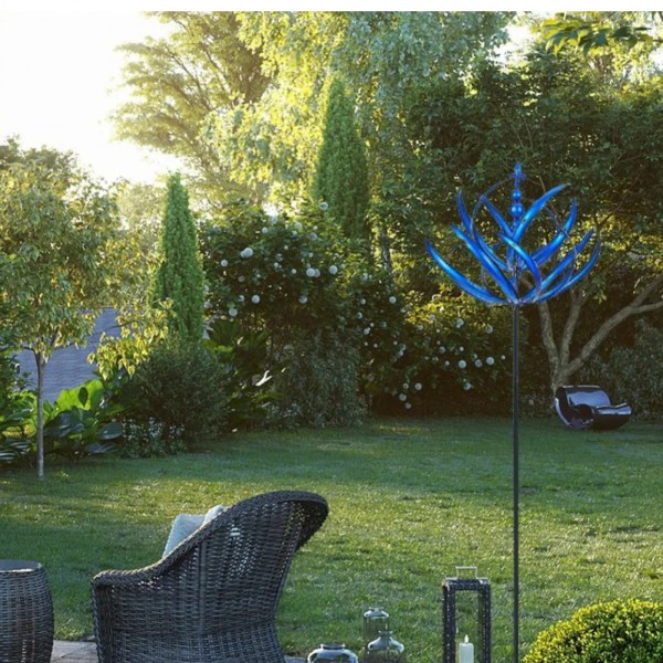 Vindløber til gårdhaver og haver - stor kinetisk vindskulptur i metal, udendørs indretning til gårdhave (27 x 91 tommer) blue