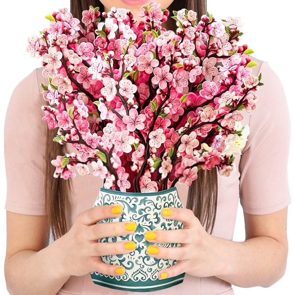 Kukkaponnahduskortti - äitienpäivä, syntymäpäiväonnittelukortti kirjekuorella perheelle, ystäville - 3D-ponnahduskortit, upea muotoilu Cherry blossoms