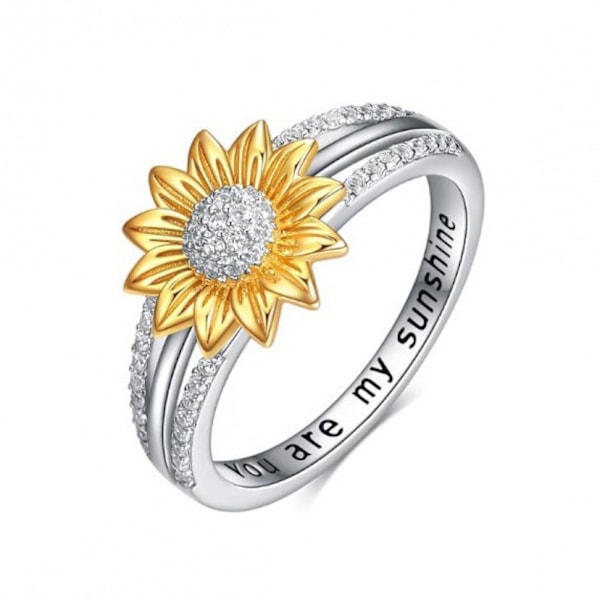 Sterling Silver You Are My Sunshine Sunflower -sormus kuutiozirkonia sormuksella Lahja äitienpäivälahja Bicolor No. 8