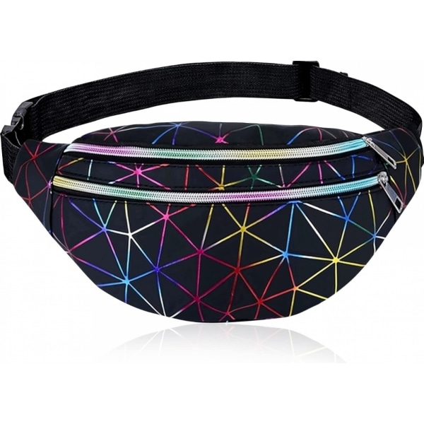 AYNKH midjeveske Holografisk Fanny Pack, geometrisk laser vanntett brystpakke black