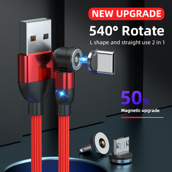 360 magnetisk laddningskabel 360° roterande FÖR Telefonladdare Snabb 2M Red