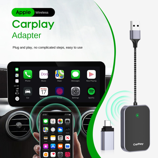 Trådlös CarPlay-adapter: Plug-and-Play AI BOX för Apple CarPlay, omedelbart konvertera trådbunden till trådlös