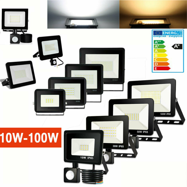 LED Floodlight 10W-100W Rörelsesensor Säkerhet Trädgård Utomhus PIR Flood Light 30W With PIR Sensor Cool White