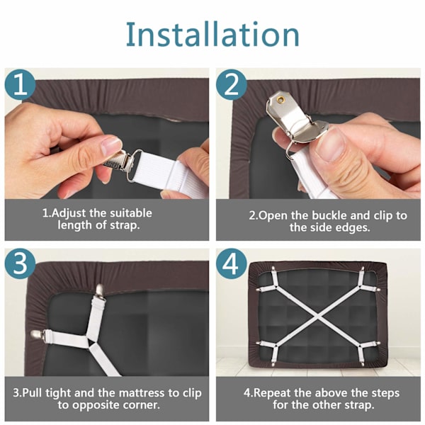 2 stk. Lagen Fasteners Suspenders Straps - Justerbar på kryds og tværs Sengelagner Holder Clips Elastisk bånd Sheet Keeper Stays Grippere Black