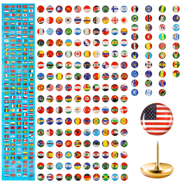 Dekorera dina anslagstavlor med 200 häftstift för nationella flaggor - Kreativa landflagga trycknålar med kartstickor för hem- och kontorsbruk!