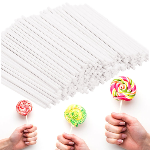 100 pakkauksen valkoiset 6 tuuman paperit Cake Pop -tikkuja – täydellinen Cake Popsille, tikkareita, keksejä, suklaata, sateenkaarikarkkeja