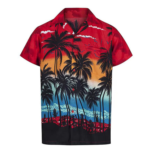 Herre Hawaiian skjorte Kortermede skjorter - Herre skjorter Hawaiian Fancy Dress Sommerskjorter Beach Party Fancy Red L