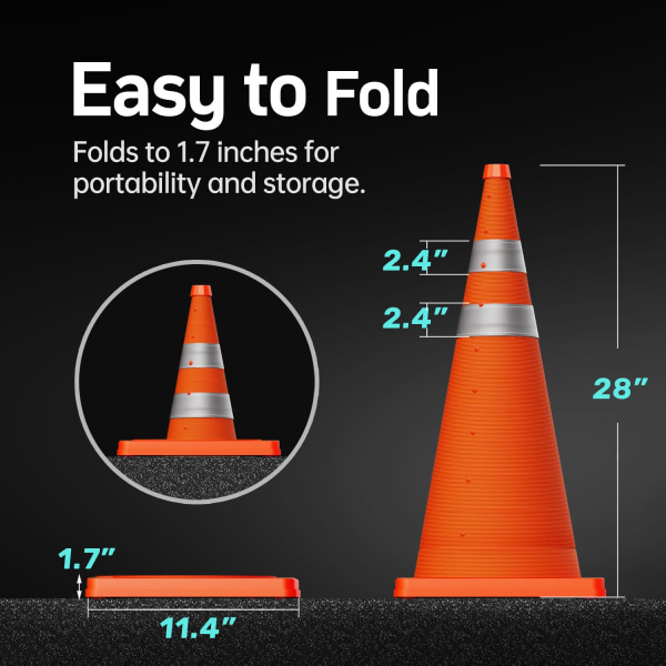Foldbar trafiksikkerhed orange kegle, multifunktions pop-up kegle og reflekterende krave til vejparkering, køretræning 40CM