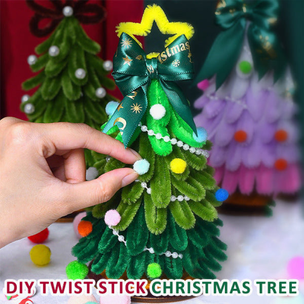 Handgjorda DIY Twist Stick julgran med LED-ljus - Skapa din egen handgjorda mini julgran - perfekt julklapp för familjebindning GREEN
