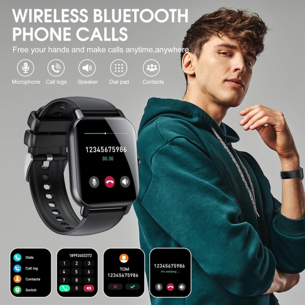 1,85" Smartwatch - Bluetooth samtal, 112 sportlägen, puls- och sömnövervakning - IP68 vattentät aktivitetsspårare - iOS Android-kompatibel blue
