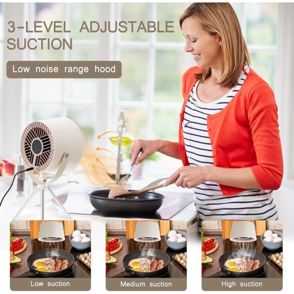Förbättra din köksupplevelse med bärbar bordsfläkt - 3-växlad frånluftsfläkt, justerbar hängande design, starkt sug, lågt ljud