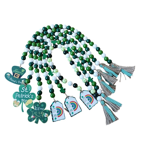 Irish Beaded Garland - St. Patrick's Day Spring Tree Decor - Lucky Wood Bead Ornaments - Festligt festhänge 7