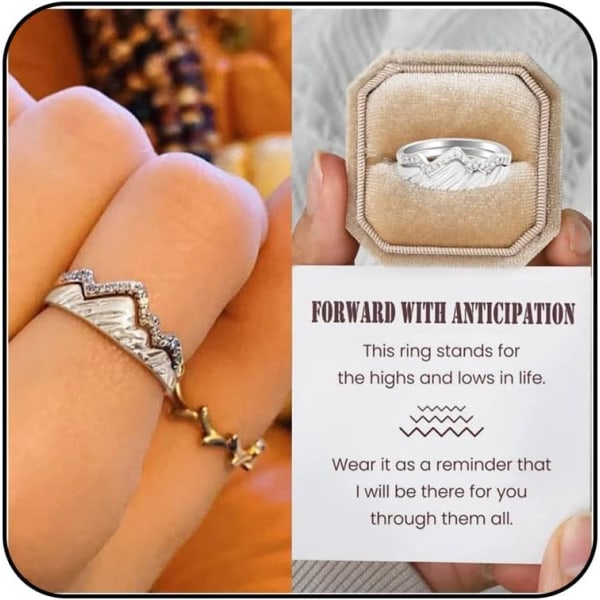 Mountain Ring Set för kvinnor Flickor 2 st Inspirerande Mountain Design Zirconia Ringar Alla hjärtans dag Födelsedag Smycken Presenter Silver 5