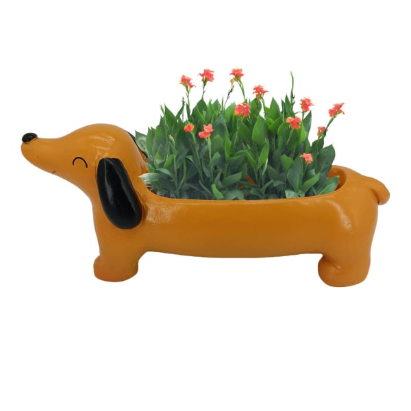 Dachshund blomsterpotte | Harpiks dyreplantepotter | Kreativ Dachshund Hund Sukkulent Pot | for hjem, kafé og utendørs innredning