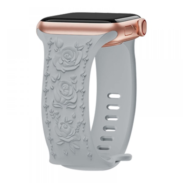 Blomsterprægede silikonebånd til Apple Watch - indgraverede 3D-blomsterremme til kvinder, kompatibel med iWatch-serien p2 42/44/45/49 mm
