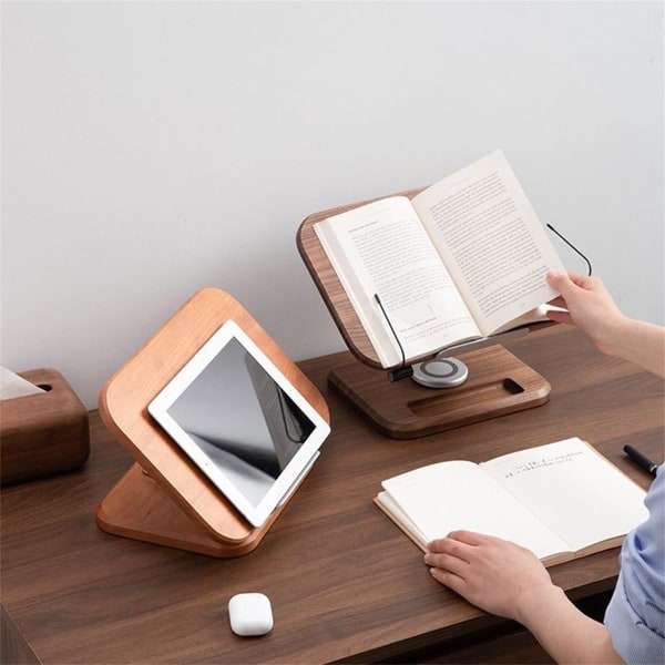 Roterande bokhylla i svart valnöt - handsfree bokhållare med 360° vridbar bas, perfekt för läsning Black Walnut
