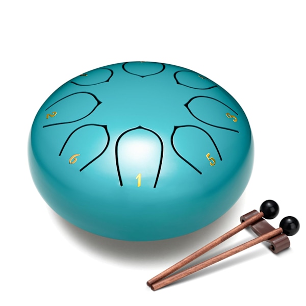 Ståltromme 6 tommer: Regn tromme 8 toner stål hånd tromme med musikbog, regn tromme til sindsheling yoga meditation Green
