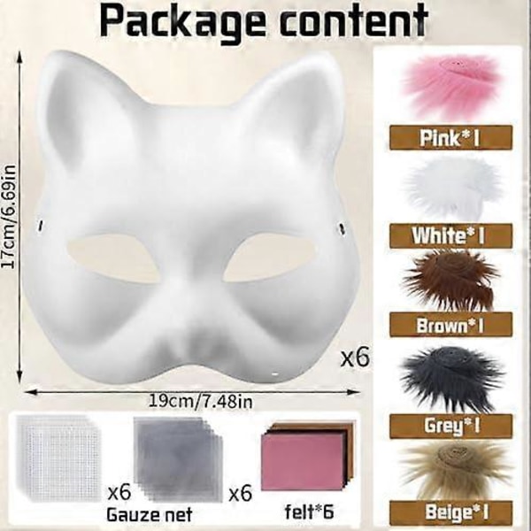 Kattemaske med pels og nettingøye, tomme papirmasker for DIY, hvite malingspapirmasker, kattemaske for DIY Halloween Mardi Gras-fest Maroon-29pcs