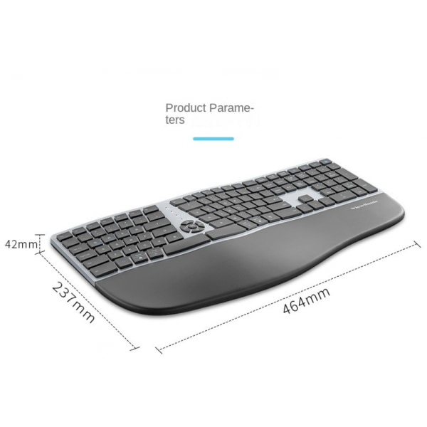 Trådløst delt ergonomisk tastatur - polstret håndleddsstøtte, komfortabel design for Windows-stasjonære, bærbare datamaskiner Silver Black