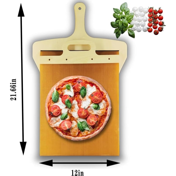Sliding Pizza Peel, 2024 ny Pizza Peel Spade med handtag, Diskmaskinssäker Pizza Peel, Pizzapaddel för inomhus- och utomhusugnar, non-stick