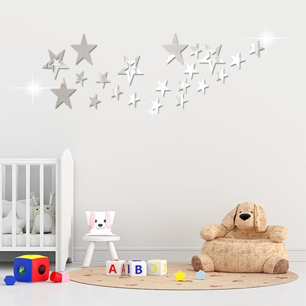 19 stk stjerner Akryl speil veggklistremerker 4 størrelser stjerner klistremerker med selvklebende kunstdekor 3D veggdekorasjoner for baby barn soverom hjemme DIY dekor
