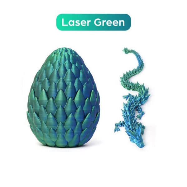 3D- printed laserlohikäärmemuna, jossa on 12" joustava Dragon Fidget -leluhahmo Laser Green