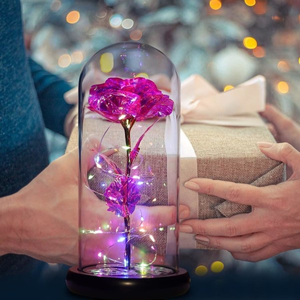 Mors dag ForeverFlowers lanterne, varige blomster, bryllupsdag, gave, kone, kæreste, Valentinsdag, fødselsdag, krystal aurora lanterne Big red Glass cover and pink box
