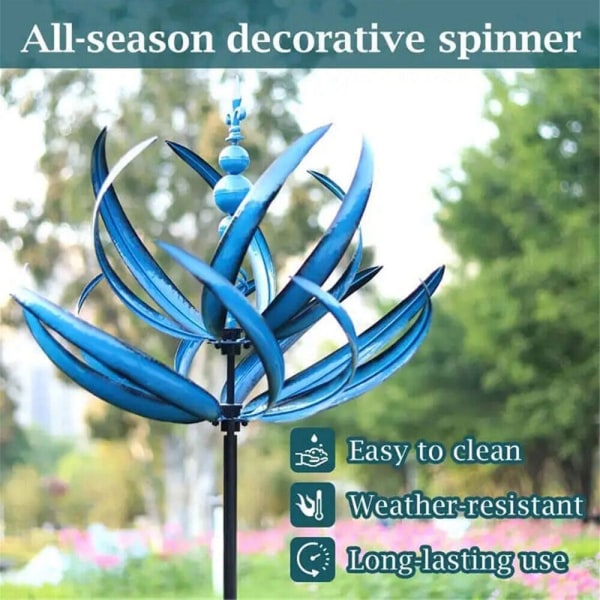 Harlow Wind Spinner Rotator, ainutlaatuinen Wind Spinner -metalliveistos ja pylväspuutarhan nurmikon puutarhan sisustuslahja Blue