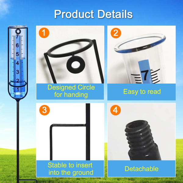 Dekorativ fryssäker regnmätare med justerbar höjd: perfekt för trädgård, gräsmatta och däck