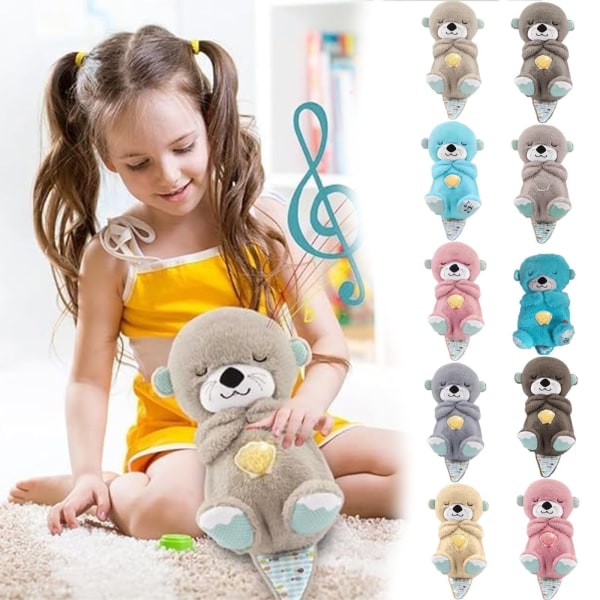 Bärbar gosig plysch Otter Baby Sound Toy - Presenter till nyfödda med musik, ljus och lugnande funktioner Dark Gray