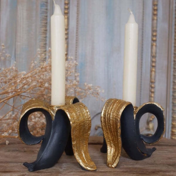 Ny kreativ banan lysestake svart gull bananskall lysestake harpiks ornamenter hjemme skrivebordsdekorasjon black gold