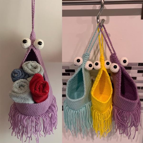 Virkad Alien Plant Hanger badrumsförvaringsväska Virkad mönster Virkad hängande bilhängare Spegel eller hängare Hängande planteringslåda Virkad purple middle