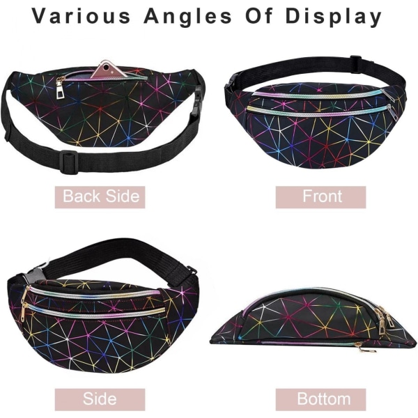 AYNKH Midjeväska Holografisk Fanny Pack, Geometrisk Laser Vattentät Bröstpaket black