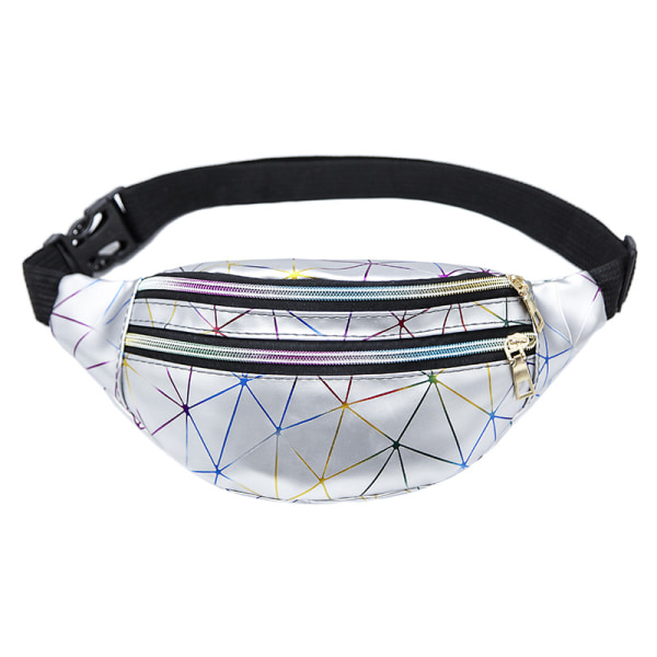 AYNKH Vyötärölaukku Holografinen Fanny Pack, Geometric Laser Vedenpitävä Rintapakkaus Triangle mesh silver