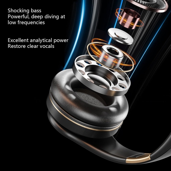 Trådlöst Bluetooth headset Stereo On Ear-hörlurar med intelligent brusreducering 60 timmars arbetstid Subwooferfällbar A